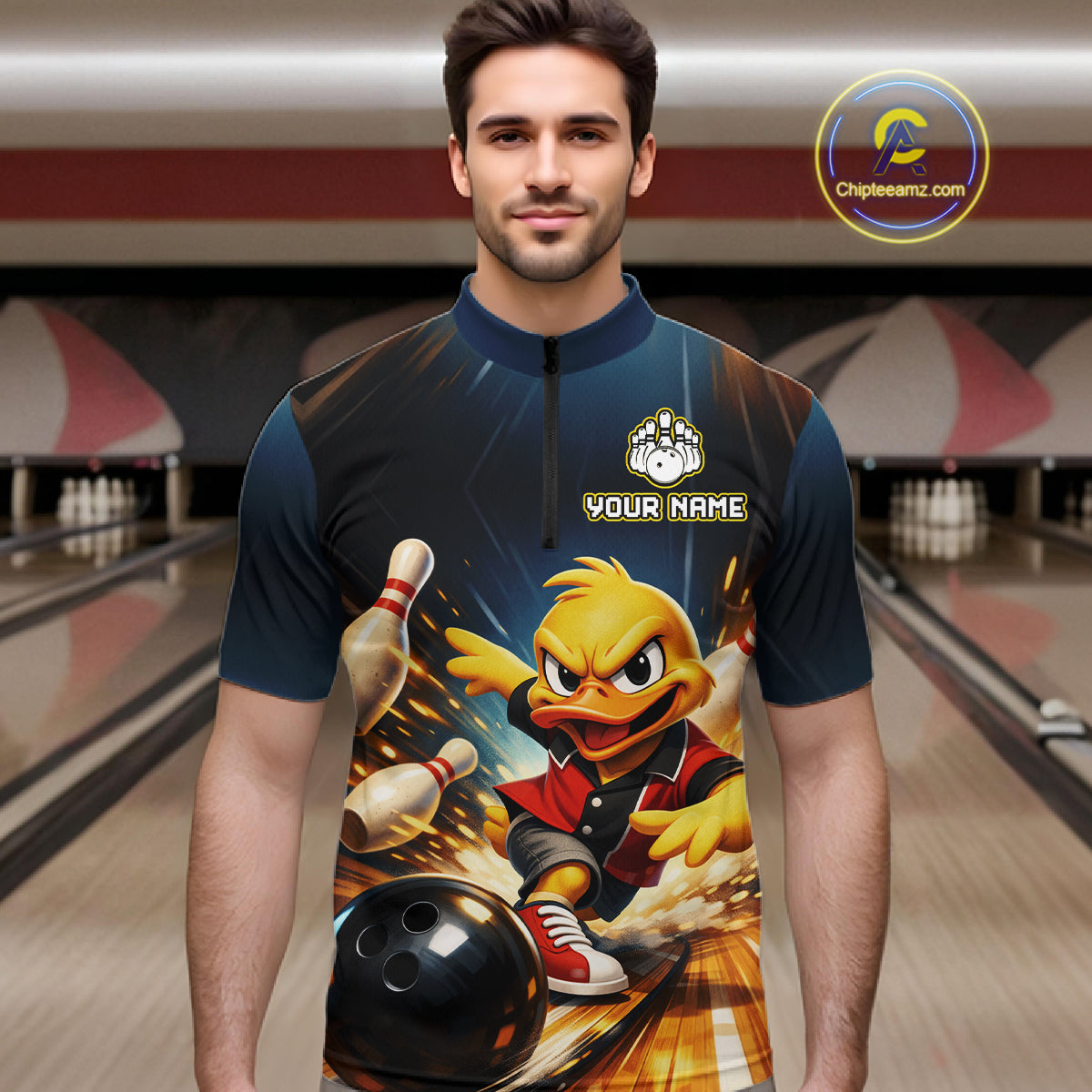 Personalized Funny Duck Bowling Team Shirt for Men Bowling League Uniform Polo & 1/4-Zip QZT858