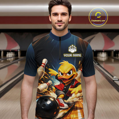 Personalized Funny Duck Bowling Team Shirt for Men Bowling League Uniform Polo & 1/4-Zip QZT858