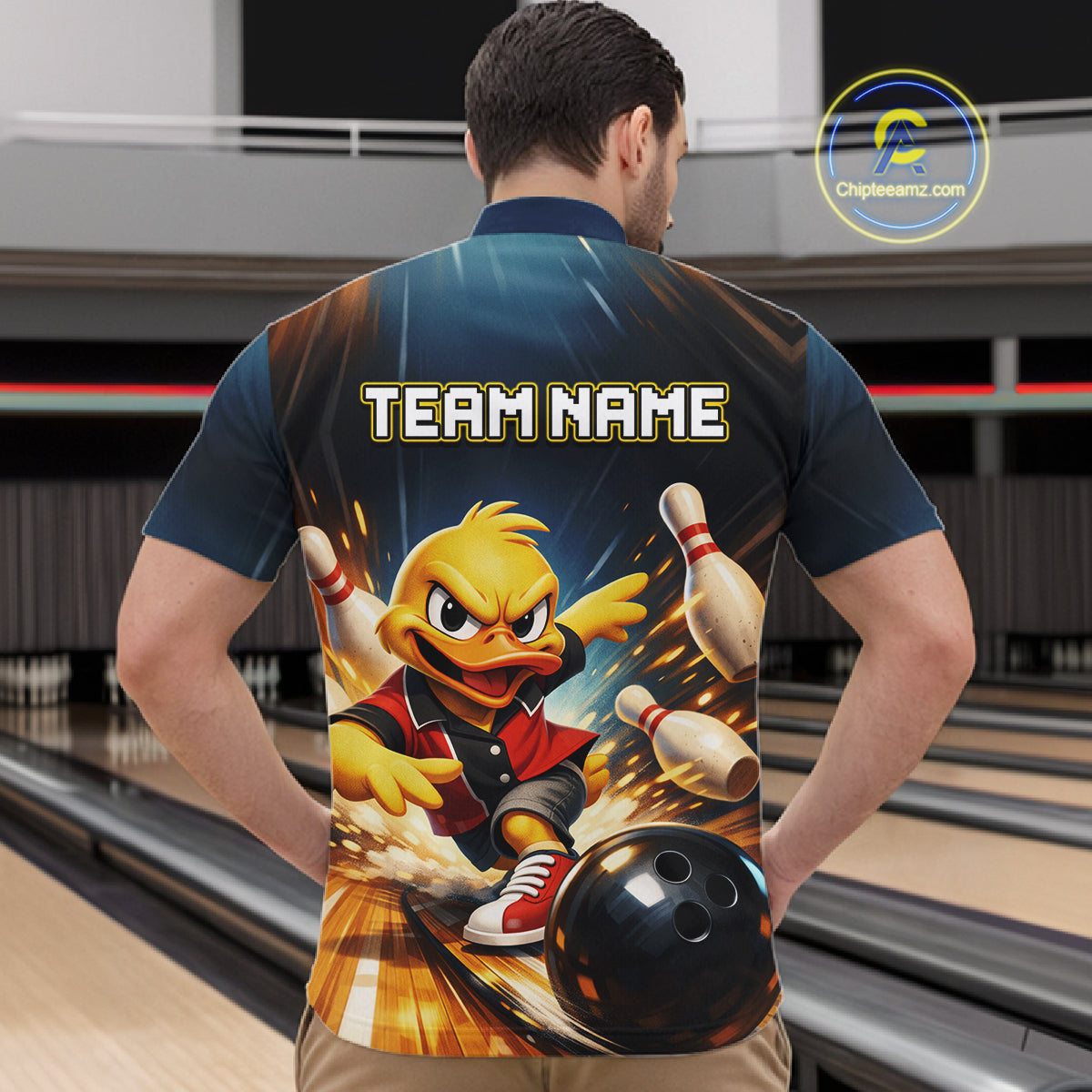Personalized Funny Duck Bowling Team Shirt for Men Bowling League Uniform Polo & 1/4-Zip QZT858