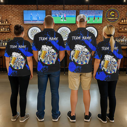 Custom Blue Skeleton Dart Jersey for Team Polo & 1/4 Zip Beer Dartboard Shirts Dart Jerseys Gift for Men DHT3