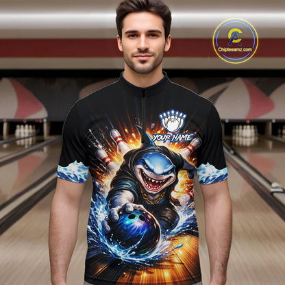 Personalized Funny Shark Bowling Team Shirt Bowling Jersey for Men Polo & Quarter-Zip QZT948