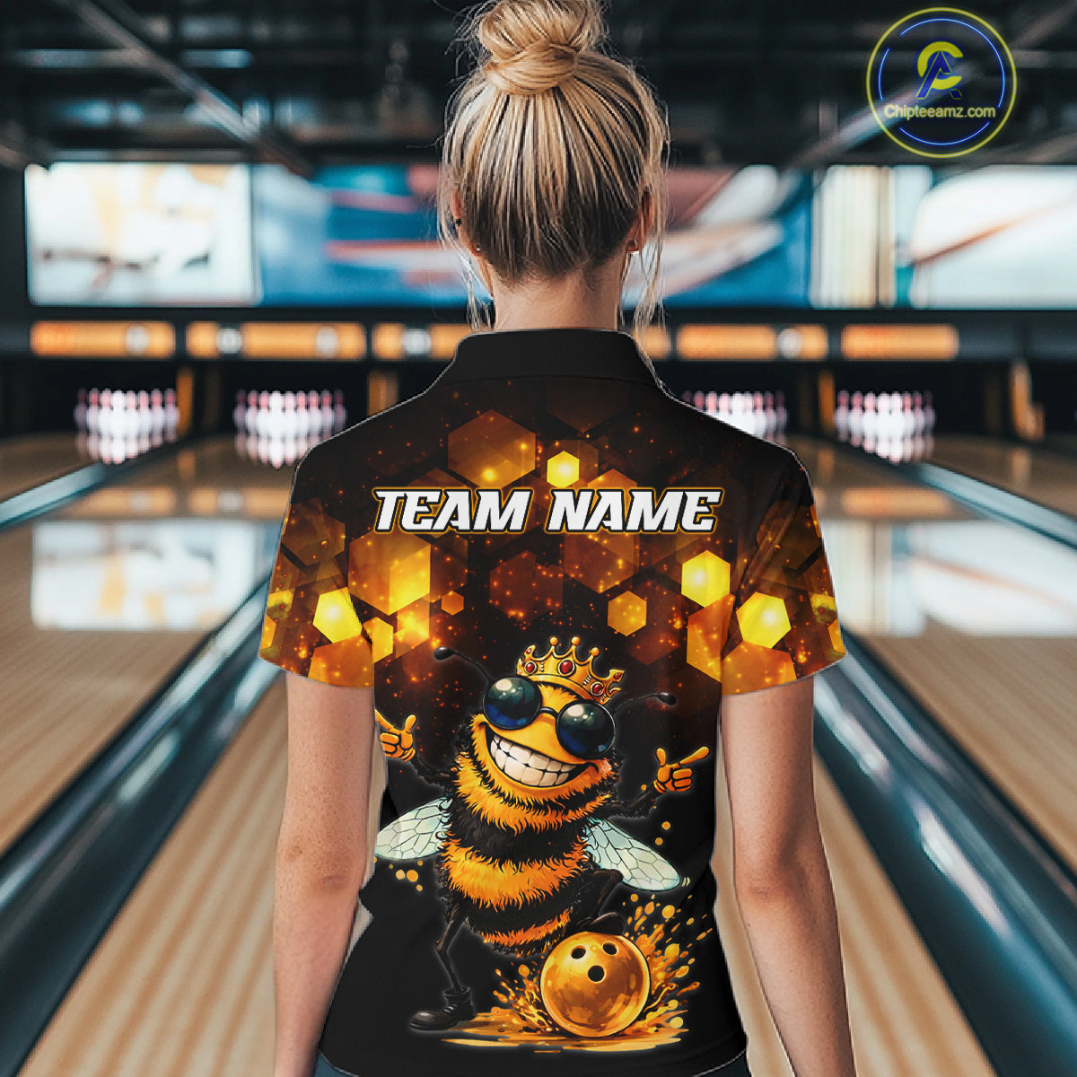 Funny Bee Bowling Shirt for Women Custom Bowling Team Jersey Bowling Outfit Gift for Bowlers QZT952