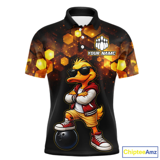 Custom Black & Gold Funny Duck Bowling Shirt for Men Bowling Jersey League for Couples QZT872