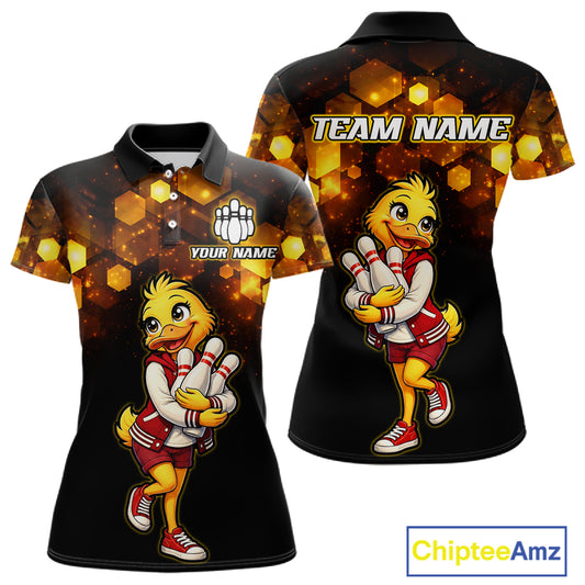 Custom Black & Gold Funny Duck Bowling Shirt for Women Bowling Jersey League for Couples QZT873