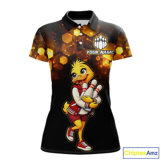 Custom Black & Gold Funny Duck Bowling Shirt for Women Bowling Jersey League for Couples QZT873
