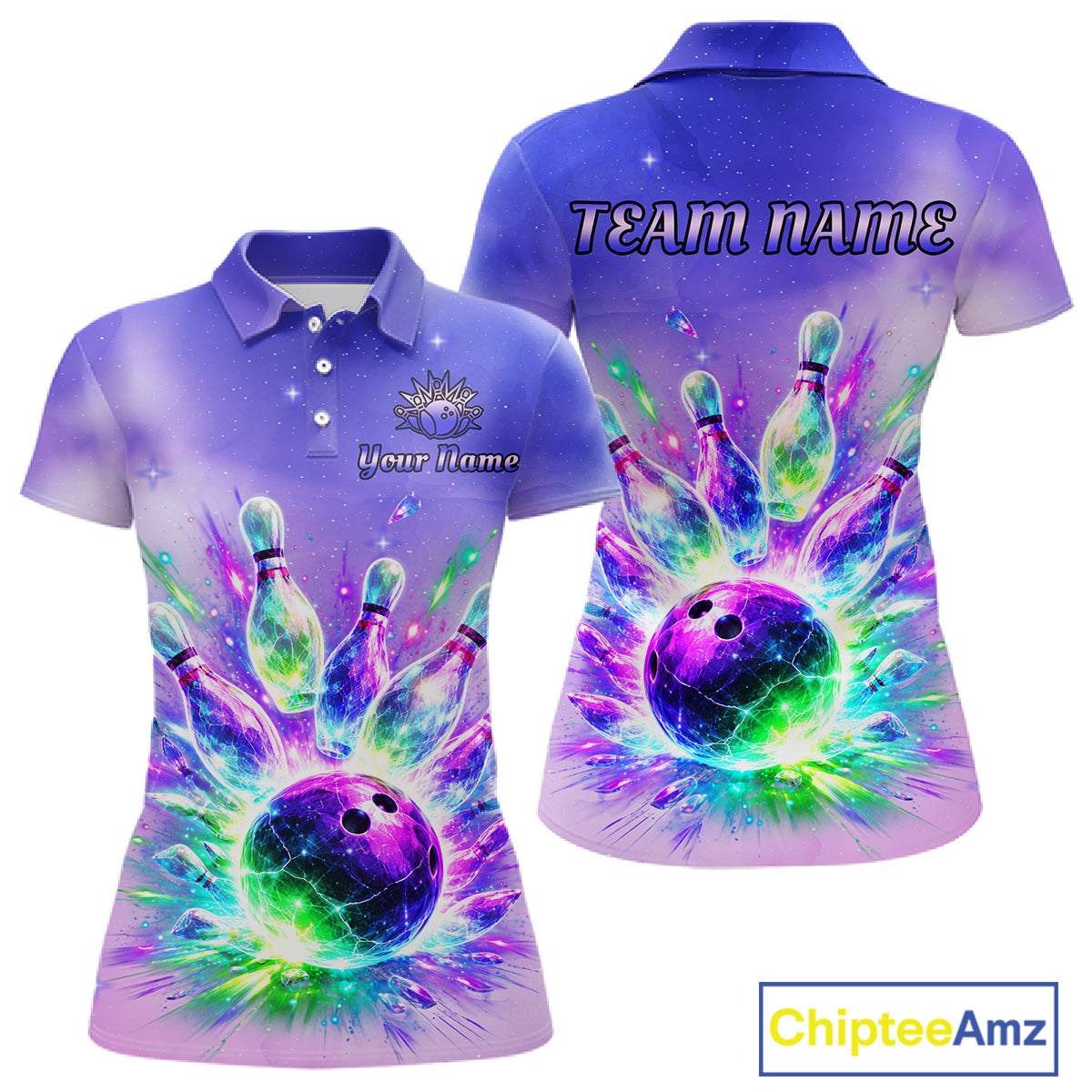 Custom Aurora Bowling Team Shirt Neon Glow Bowling Jersey Cosmic Galaxy Bowling Uniform for Women QZT966