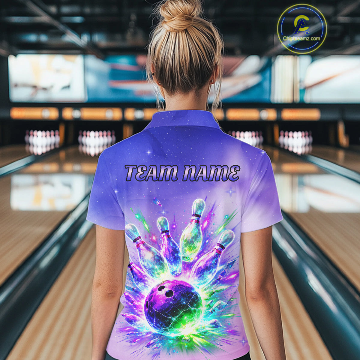 Custom Aurora Bowling Team Shirt Neon Glow Bowling Jersey Cosmic Galaxy Bowling Uniform for Women QZT966