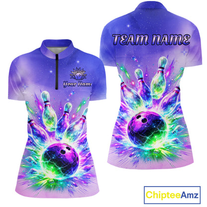 Custom Aurora Bowling Team Shirt Neon Glow Bowling Jersey Cosmic Galaxy Bowling Uniform for Women QZT966