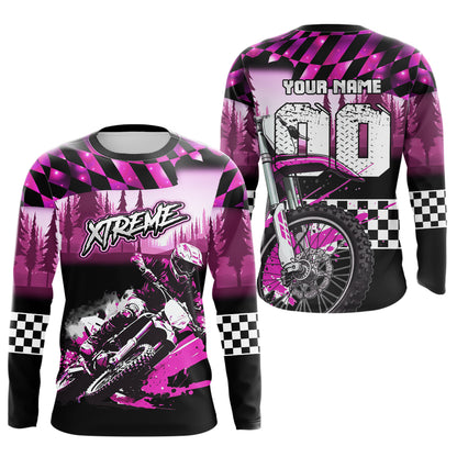 Personalized Pink Motocross Jersey for Adult Kids Extreme Racing Shirt UPF30+ Dirt Bike Clothes MHT125