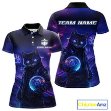 Load image into Gallery viewer, Personalized Neon Cat Bowling Shirt for Women Bowling Team Polo &amp; Quarter-Zip Bowling Outfit QZT884