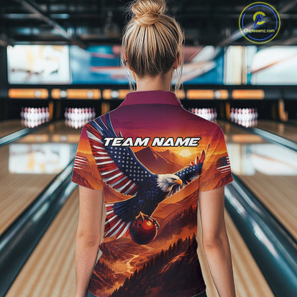 Custom American Eagle Bowling Shirt for Women Sunset Bowling Jersey Patriotic QZT975