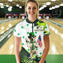 Load image into Gallery viewer, Custom Green Funny Golden Retriever Dog Bowling Shirt Samrock Pattern Bowling St. Patrick Day for Women QZT936