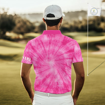 Breast Cancer Golf Shirt Custom Pink Tie Dye Pattern Mens Golf Polo Shirt Personalized Golf Gifts NHN0153