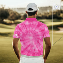 Load image into Gallery viewer, Breast Cancer Golf Shirt Custom Pink Tie Dye Pattern Mens Golf Polo Shirt Personalized Golf Gifts NHN0153