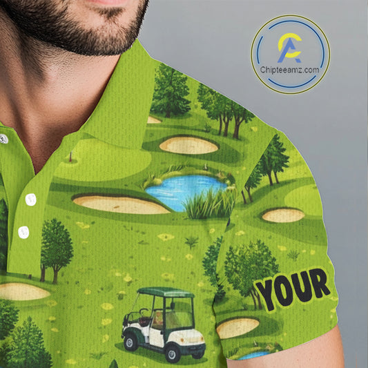 Mens Golf Polo Shirt Custom Gofl Ball Green Golf Course Pattern Team Golf Tops, Golf Gifts NHN0163