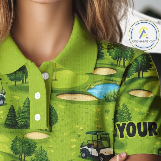 Womens Golf Polo Shirt Custom Gofl Ball Green Golf Course Pattern Team Golf Tops, Golf Gifts NHN0163