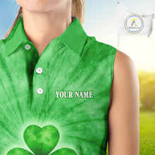 Load image into Gallery viewer, Green Tie Dye Womens Sleeveless Golf Polo Shirt Custom Name Green Clover St Patrick Day Golf Tops NHN0168