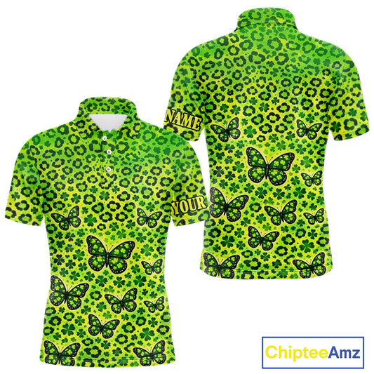 Mens Golf Polo Shirt Colorful Green Leopard Print Pattern Custom Butterfly Team Golf Tops For Men NHN0171