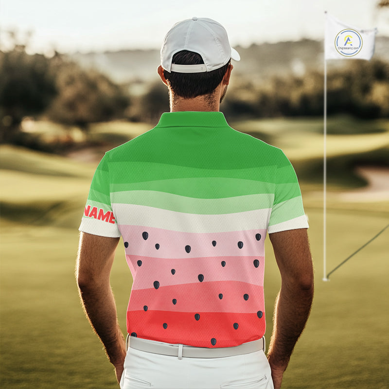 Funny Watermelon Polo Shirt, Mens Golf Polo Shirt Custom Watermelon Pattern, Team Golf Tops NHN0182