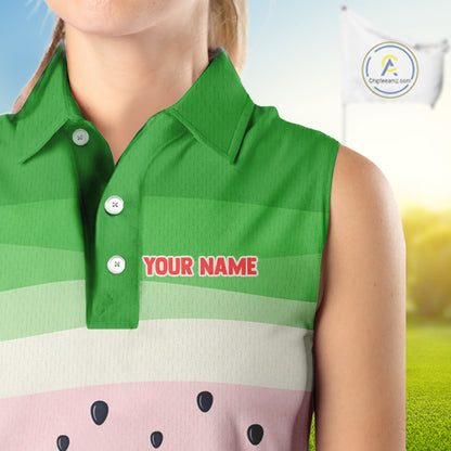 Funny Watermelon Polo Shirt, Womens Sleeveless Golf Polo Shirt Custom Watermelon Pattern Team Golf Top NHN0182