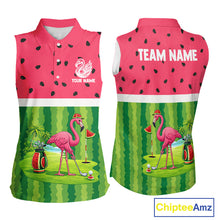 Load image into Gallery viewer, Funny Watermelon Polo Shirt, Womens Sleeveless Golf Polo Custom Tropical Pattern, Flamingo Golf Shirts NHN0183