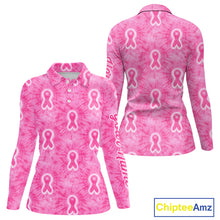 Load image into Gallery viewer, Pink Breast Cancer Golf Shirt Custom Tie Dye Womens Long Sleeve Golf Polo Shirt, Pink Golf Gifts NHN0188