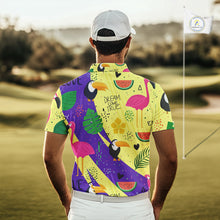 Load image into Gallery viewer, Funny Mens Golf Polo Shirt Custom Tropical Summer Pattern Flamingo Golf Shirts For Men NHN0195