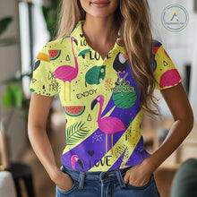 Load image into Gallery viewer, Funny Womens Golf Polo Shirt Custom Tropical Summer Pattern, Flamingo Golf Shirts For Ladies NHN0195