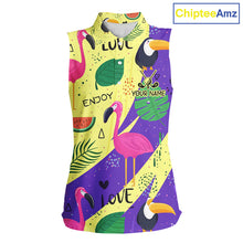 Load image into Gallery viewer, Funny Womens Sleeveless Golf Polo Shirt Custom Tropical Summer Pattern, Flamingo Golf Shirt For Ladies NHN0195