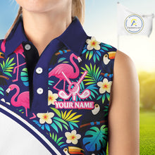 Load image into Gallery viewer, Womens Sleeveless Golf Polo Shirt Custom Tropical Golden Retriever Ladies Golf Tops, Dog Lover Gift NHN0201