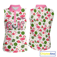 Load image into Gallery viewer, Pink Flamingo Tropical Womens Sleeveless Golf Polo Shirt Custom Funny Ladies Golf Tops, Golf Gift NHN0202