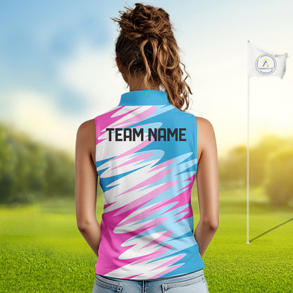 Womens Sleeveless Golf Polo Shirt Custom Blue And Pink Golf Shirt Personalized White Team Golf Shirts NHN0076