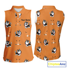 Load image into Gallery viewer, Womens Sleeveless Golf Polo Shirt Custom Funny Husky Orange Pattern Team Ladies Golf Tops, Dog Lover Gift NHN0065