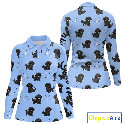 Womens Long Sleeve Golf Polo Shirt Custom Funny Poodle Pattern Team Ladies Golf Tops, Dog Lover Gift NHN0208