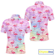 Load image into Gallery viewer, Violet Pastel Mens Golf Polo Shirts Custom Funny Flamingo Pattern Team Golf Tops For Men, Golf Gifts NHN0174