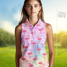 Load image into Gallery viewer, Violet Womens Sleeveless Golf Polo Shirts Custom Funny Flamingo Heart Pattern Team Ladies Golf Tops NHN0174