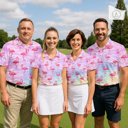Violet Pastel Mens Golf Polo Shirts Custom Funny Flamingo Pattern Team Golf Tops For Men, Golf Gifts NHN0174