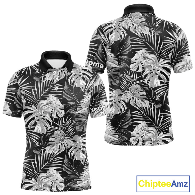 Mens Golf Polo Shirt Retro Floral Pattern Tropical Leaves Custom Team Golf Shirt, Golf Gifts NHN0190
