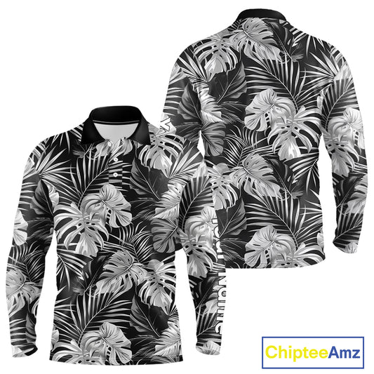 Long Sleeve Golf Polo Shirt Retro Floral Pattern Tropical Leaves Custom Team Golf Shirt NHN0190