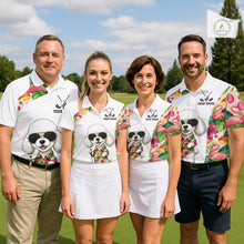 Load image into Gallery viewer, Funny Womens Golf Polo Shirt Custom Tropical Flamingo Pink Pattern, White Poodle Golf Outfit NHN0067