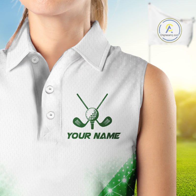 Green Geometric Triangle Pattern Womens Sleeveless Golf Polo Shirt Custom Watercolor Golf Tops NHN0119