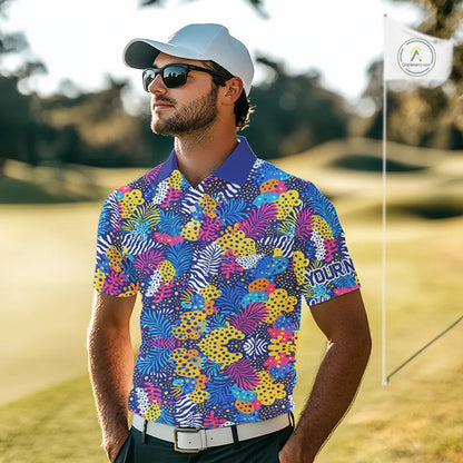 Colorful Paisley Pattern Mens Golf Polo Shirts Custom Tropical Golf Attire For Team NHN0147