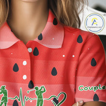 Load image into Gallery viewer, Watermelon Polo Shirt For Men Women, Heartbeat Couple Matching Golf Polo Shirt Custom Valentines Outfit NHN0148
