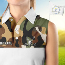 Load image into Gallery viewer, Funny Womens Sleeveless Golf Polo Shirt Custom Cowboy Golf Ball Camo Pattern Golf Outfits, Golf Gifts NHN0103