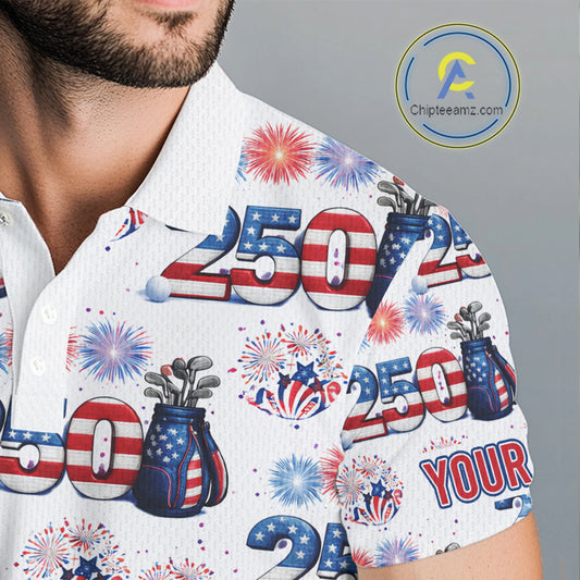 America 250th Anniversary Golf Polo Shirt For Men, Patriotic USA Golf Shirts, Group Golf Gift NHN0233