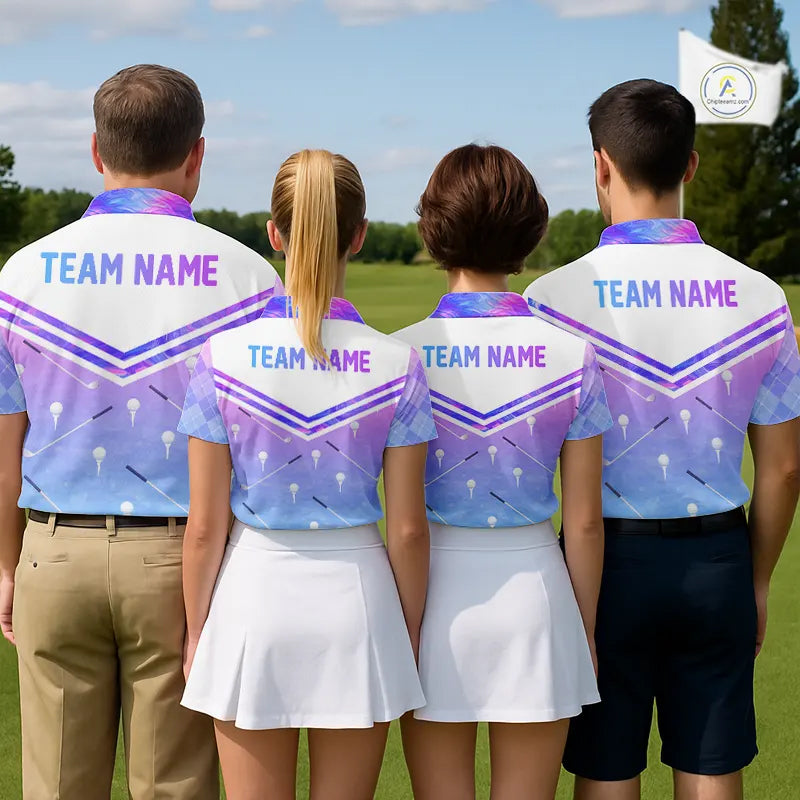 Argyle Mens Golf Polo Shirt Custom Pink & Purple Plaid Golf Clubs Pattern Team Golf Top, Golf Gifts NHN0116