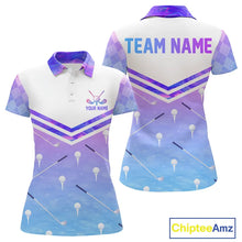 Load image into Gallery viewer, Argyle Womens Golf Polo Shirt Custom Pink &amp; Purple Plaid Golf Clubs Pattern Team Golf Top, Golf Gifts NHN0116