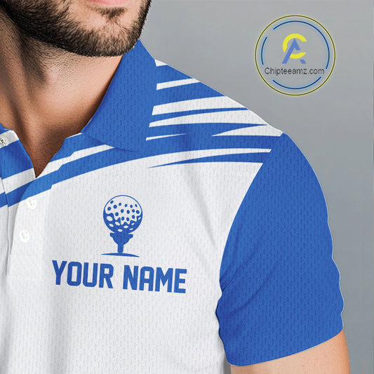 Blue And White Mens Golf Polo Shirt Custom Name Golf Shirts For Team Personalized Golf Gifts NHN0094
