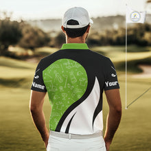 Load image into Gallery viewer, Green And White Mens Golf Polo Shirt Custom Black Golf Shirts For Men, Golf Gifts Apparel NHN0110