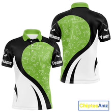 Load image into Gallery viewer, Green And White Mens Golf Polo Shirt Custom Black Golf Shirts For Men, Golf Gifts Apparel NHN0110